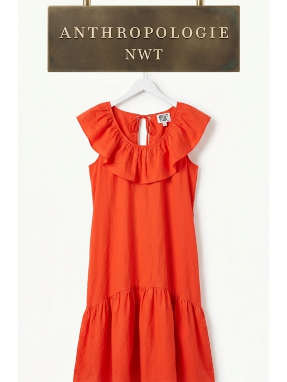 Anthropology nwt WHIT Bright orange Ruffle-Sleeve Casual Dress med ptp 19